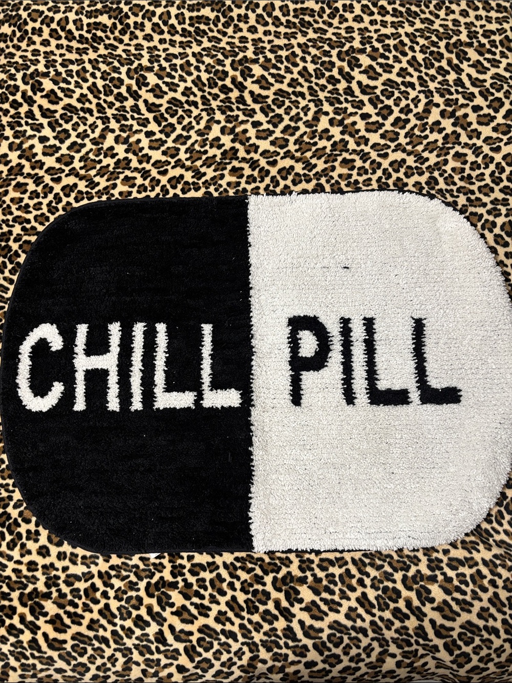 CHILL PILL 🖤🤍 Bath Mat Rug Black White Dorm Home Funny Cute Decor Mental Health